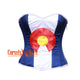 Blue And White Satin Colorado Flag Corset Overbust Gothic Costume Bustier Top