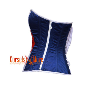 Blue And White Satin Colorado Flag Corset Overbust Gothic Costume Bustier Top