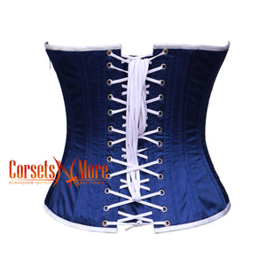 Blue And White Satin Colorado Flag Corset Overbust Gothic Costume Bustier Top