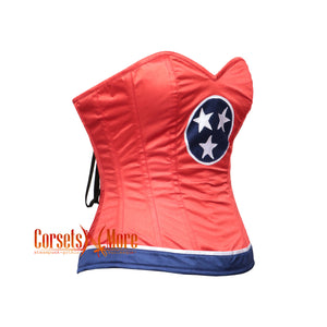 Red Satin Tennessee Flag Overbust Gothic Corset Pride Costume Top