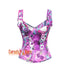Vibrant Printed Colorful Purple Satin Gothic Overbust With Shoulder Strap Corset