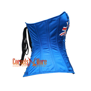 Blue Satin White Sequins New Zealand Flag Gothic Overbust Corset