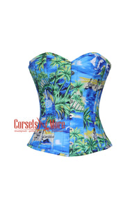 CorsetsNmore Women’s Summer Beach Printed Cotton Overbust Corset Island Costume