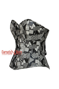 Black And White Printed Leather Retro Theme Gothic Costume  Overbust Corset