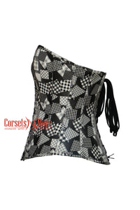 Plus Size Black And White Printed Leather Retro Theme Gothic Costume  Overbust Corset