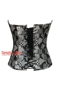 Plus Size Black And White Printed Leather Retro Theme Gothic Costume  Overbust Corset