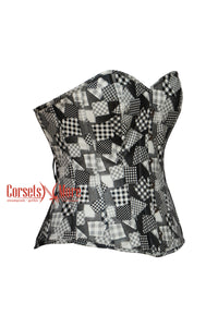 Plus Size Black And White Printed Leather Retro Theme Gothic Costume  Overbust Corset