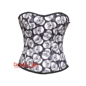 Plus Size Skull Printed Corset Cotton Gothic Costume Overbust Bustier Top