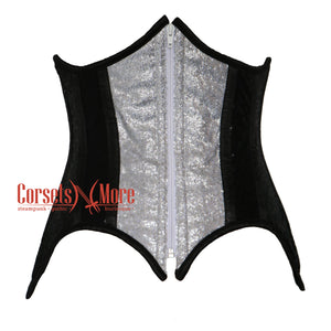 Black And Silver Sequins Burlesque Costume Underbust Corset  Bustier Top