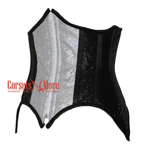 Black And Silver Sequins Burlesque Costume Underbust Corset  Bustier Top