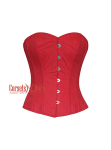 CorsetsNmore Women’s Red Cotton Corset Gothic Costume Overbust Bustier Top