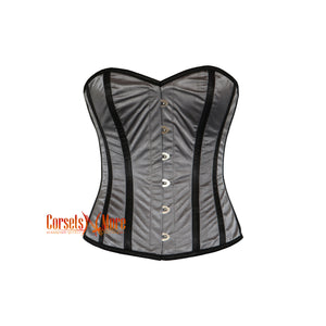 Plus Size Grey And Black Satin Corset Gothic Costume Overbust Bustier  Top