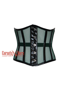 Veronica Nightshade Green Mesh Black PVC Leather Plus Size Corset Top