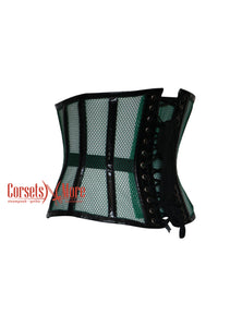 Veronica Nightshade Green Mesh With Black PVC Leather Corset Top