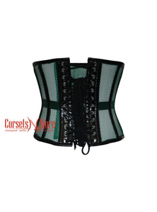 Veronica Nightshade Green Mesh With Black PVC Leather Corset Top