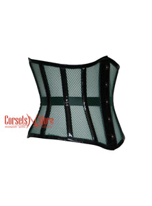 Veronica Nightshade Green Mesh With Black PVC Leather Corset Top