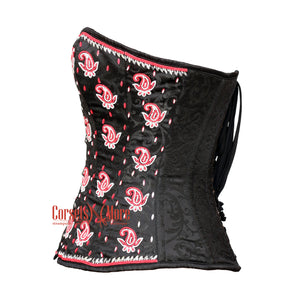 Raven Rouge Black Brocade Red White Sequins Overbust Plus Size Corset Top