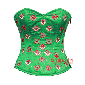 Scarlett Vesper Green Satin Sequins Plus Size Overbust Corset