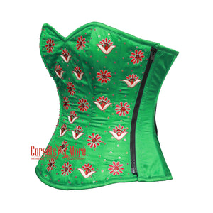 Scarlett Vesper Green Satin Sequins Overbust Corset