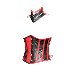 Morticia Addams Red And Black Leather Plus Size corset with Neck top