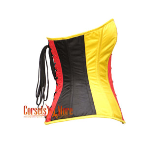 Red Yellow Black Satin German Flag Corset Waist Overbust Top