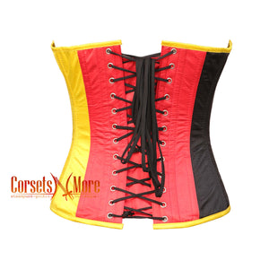 Red Yellow Black Satin German Flag Corset Waist Overbust Top