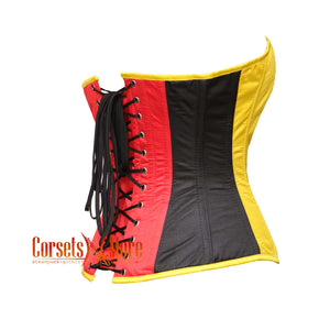 Red Yellow Black Satin German Flag Corset Waist Overbust Top