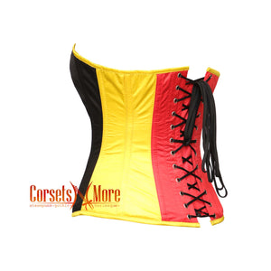 Red Yellow Black Satin German Flag Corset Waist Overbust Top