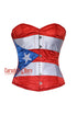 Red White And Blue Satin Puerto-Rico Flag Overbust Corset Top