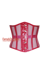 Hot Pink Sheer With PVC Leather Gothic Costume Underbust Corset Waist Training Top