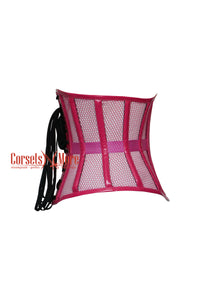 Hot Pink Sheer With PVC Leather Gothic Costume Underbust Corset Waist Training Top