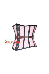 Selene Bloodrose Red Sheer With Black Satin Gothic Underbust Corset Top