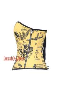 Yellow Printed Zipper Corset Costume Plus Size Overbust Top