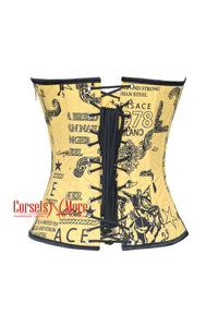 Yellow Printed Zipper Corset Costume Plus Size Overbust Top