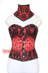 Red Satin Black Sequins With Neck Collar Overbust Corset
