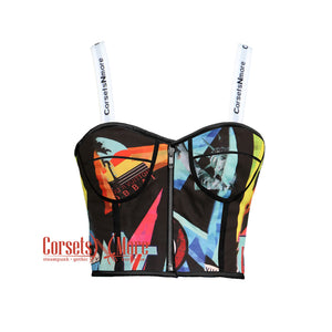 Women’s Printed Crop Corset Overbust Bustier Top Gothic Halloween Corset Top