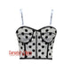 Women’s Black Polka Dot On White Satin Crop Corset Overbust Bustier Plus Size Crop Corset