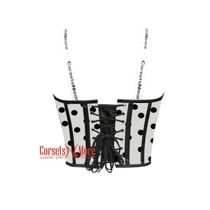 Women’s Black Polka Dot On White Satin Crop Corset Overbust Bustier Plus Size Crop Corset