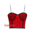 Red Velvet With Mesh Crop Corset Overbust Bustier Top Gothic Halloween Costume