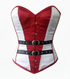 Red White Satin Black Leather Belts Gothic Steampunk Bustier Waist Training Overbust Corset Costume