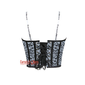 Silver Leaf Printed Leather Crop Corset Overbust Bustier Steampunk Halloween Costume