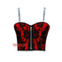 Women’s Red Satin Net Overlay Crop Corset Overbust Bustier Steampunk Halloween Costume