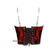 Women’s Red Satin Net Overlay Crop Corset Overbust Bustier Steampunk Halloween Costume