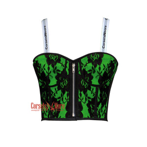 Women’s Green Satin Net Overlay Crop Corset Overbust Bustier Plus Size Corset Top