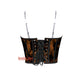 Women’s Brown Satin Net Overlay Crop Corset Overbust Bustier Steampunk Halloween Costume