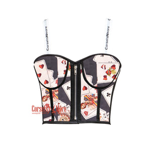 Playing Cards Print Cotton With Strap Crop Halloween Plus Size Corset Top