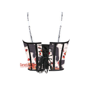 Playing Cards Print Cotton With Strap Crop Halloween Corset Top