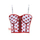 Red Hearts Printed Cotton Crop Corset Overbust Bustier Steampunk Halloween Costume