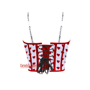 Red Hearts Printed Cotton Crop Corset Overbust Bustier Steampunk Halloween Costume