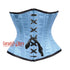 Light Blue Satin Steel Boned With Front Black Lace Underbust Corset Gothic Costume